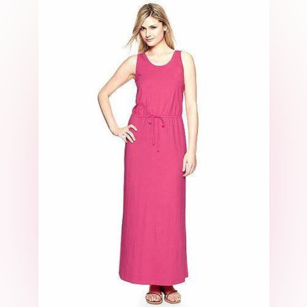 GAP Tank Maxi Dress Sleeveless Elastic Drawstring Waist Casual Barbiecore